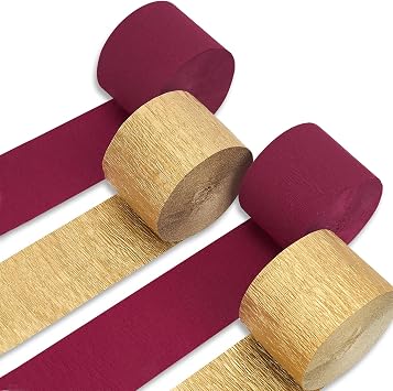PartyWoo Burgundy Crepe Paper Streamers 4pcs 328 FT Gold Streamers | Wedding Birthday Baby Shower Graduation Bridal Shower Anniversary Engagement Retirement Bachelorette Party Decorations