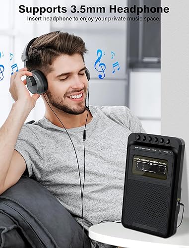 Miniatura 6 de Reproductor de casete portátil con grabadora de cinta de casete de altavoz grande de 3 W a través de micrófono Bluetooth, reproductor de cinta de