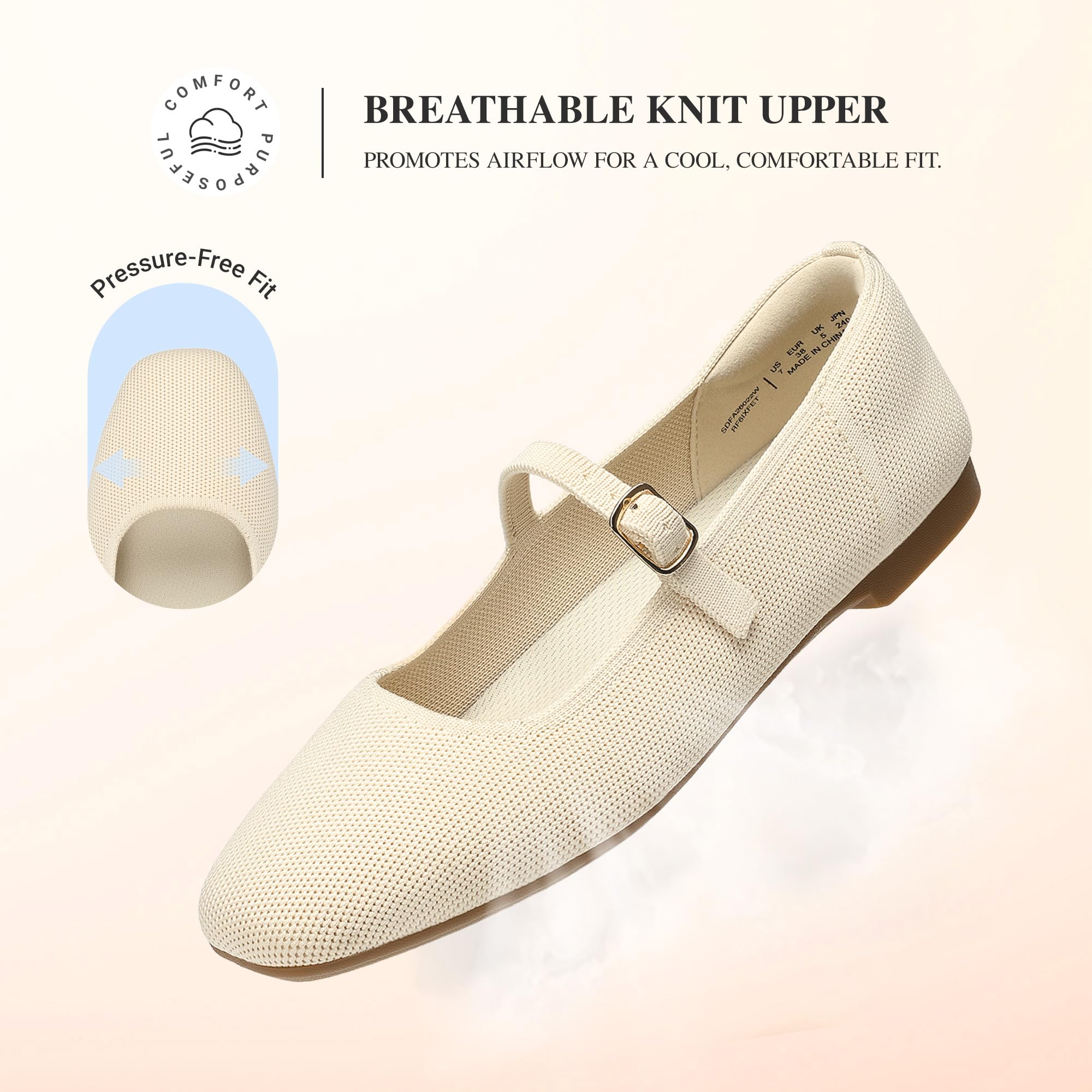DREAM PAIRS Damskie płaskie - sukienka baletowa komfort, CIELISTY, 41 EU