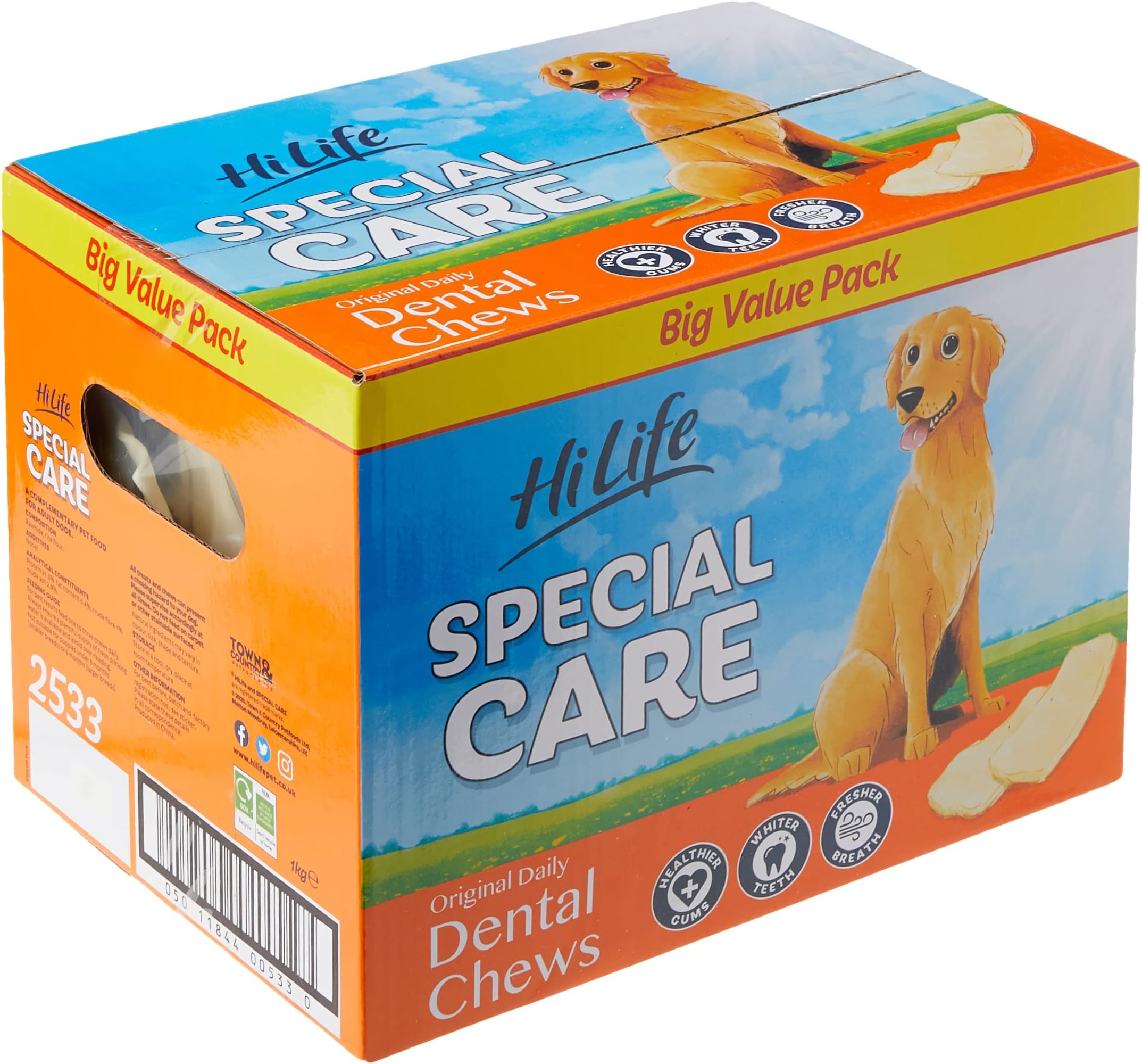 Special Care Original Daily Dental Chews for Dogs, For Healthier Gums, Whiter Teeth & Fresher Breath, Help Reduce Tartar Build Up, 1kg Bulk Box (60 Count)