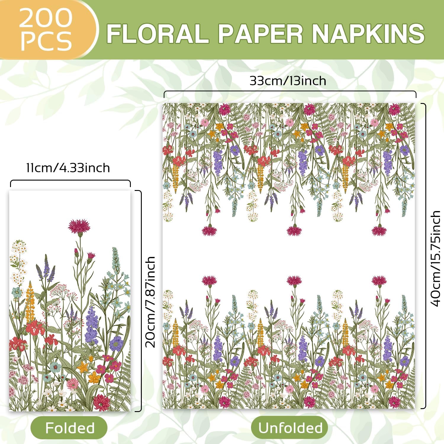 200 Flowers Paper Napkins Disposable Floral Guest Paper Napkins Decorative Hand Towels Cocktail Napkins Guest Hand Towels for Bathroom Wedding Birthday Party Baby Shower Lunch Dinner Kitchen