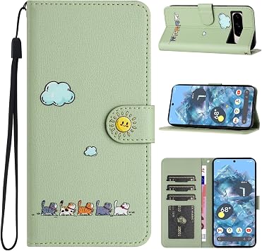 Google Pixel 8 Pro Case Flip Case Smartphone Case Popular Cover Stylish Pixel 8 Pro Flip Case Premium PU Leather Genuine Leather Shock-resistant Google Pixel 8 Pro Flip Case Cover Simple yet Cute Cat