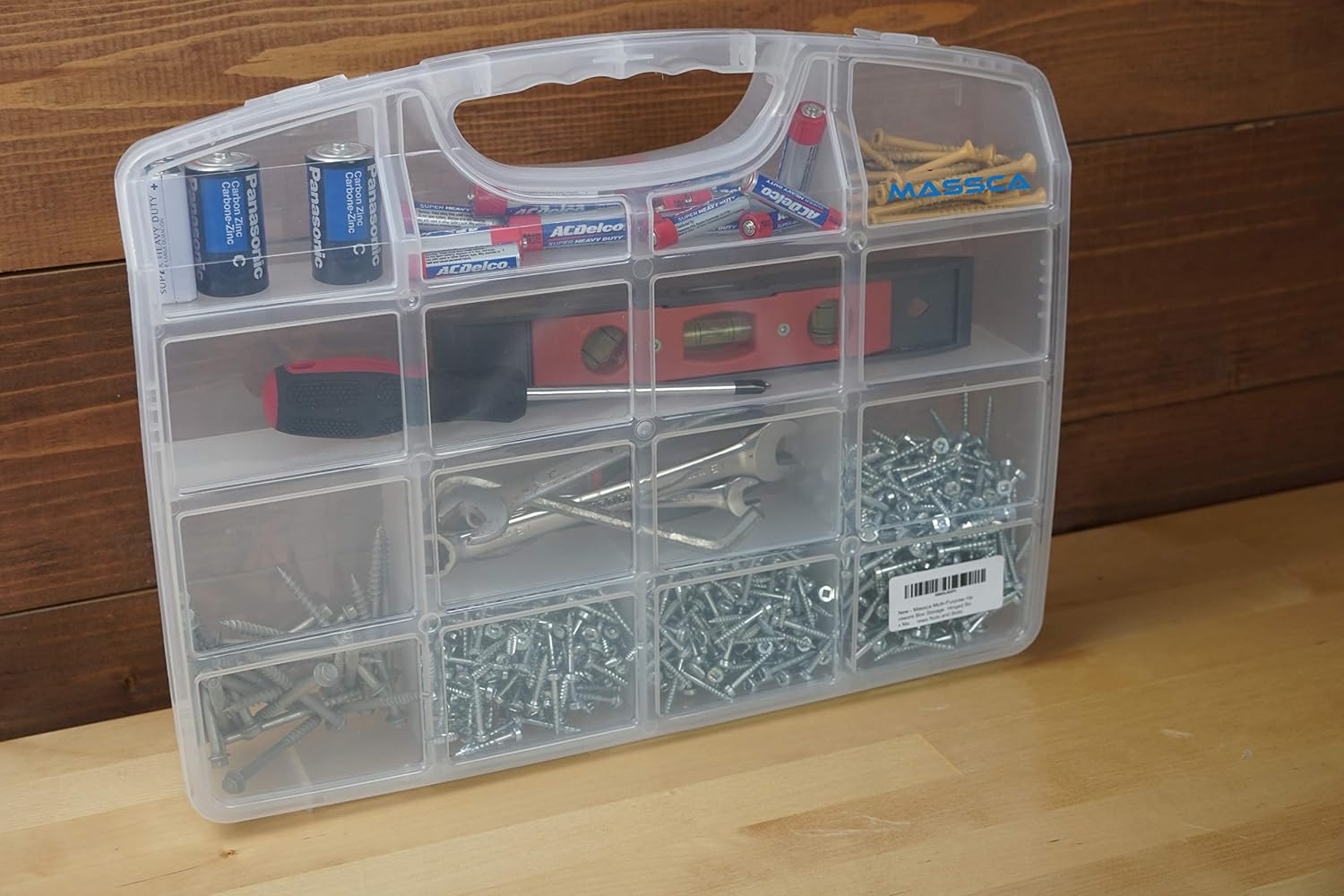 Massca Multi-Purpose Hardware Box Storage. Hinged Box Made of Durable Plastic in a Slim Design with 9 compartments. Excellent for Screws Nuts and Bolts.