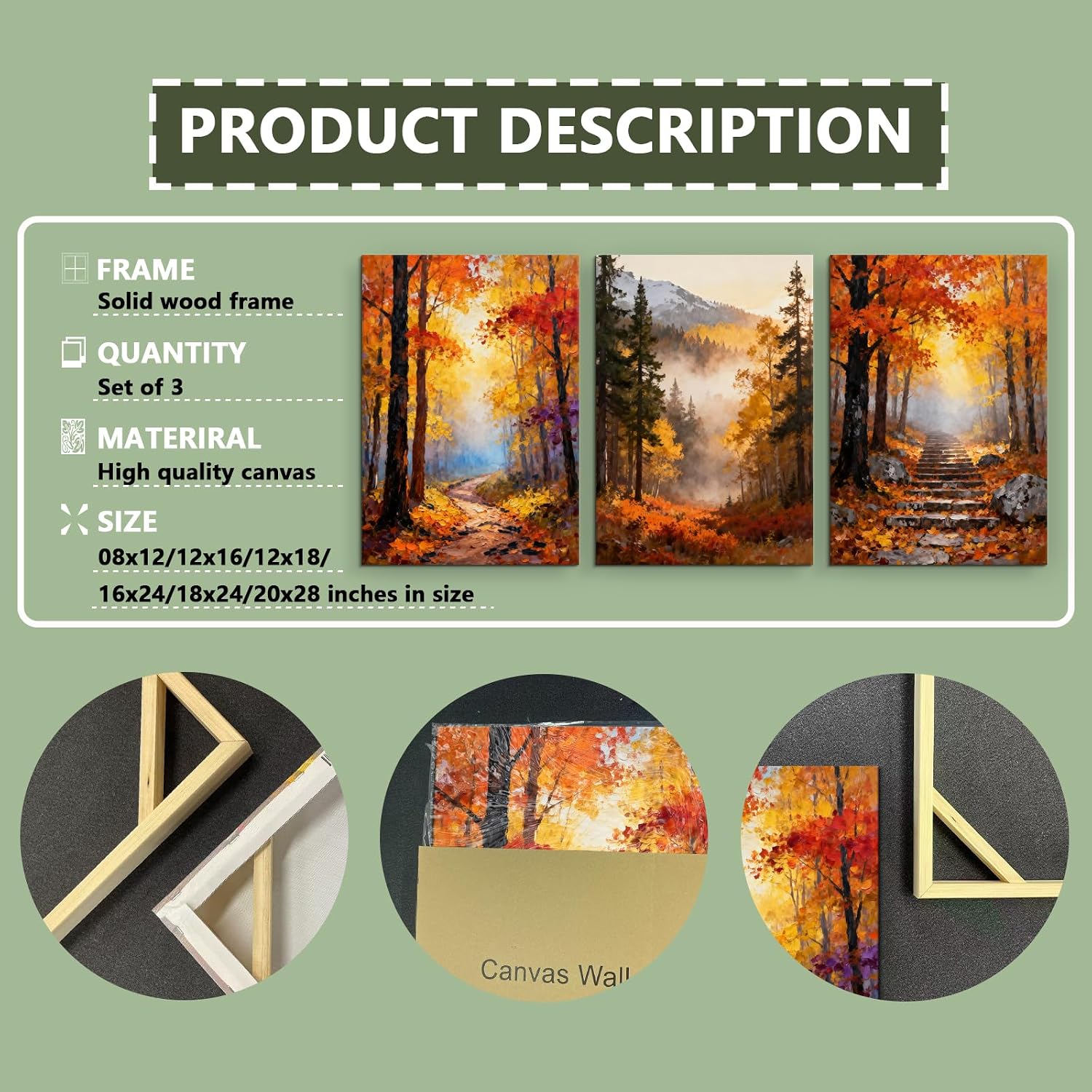 Craftline 3 Piece Autumn Forest Canvas Wall Art, Mountain & Golden Trees Scenery Pictures Print Artwork, Vintage Fall Decor for Living Room Bedroom, Nature Rustic Wall Decor, 12x16