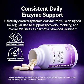 Restore ACTIV Systemic Enzymes Acid-Resistant Serrapeptase 90,000 SPU + Nattokinase 400 FU Protease Blend for Muscle, Joint & Tissue Support Supports Healthy Circulation 90 Veg Caps