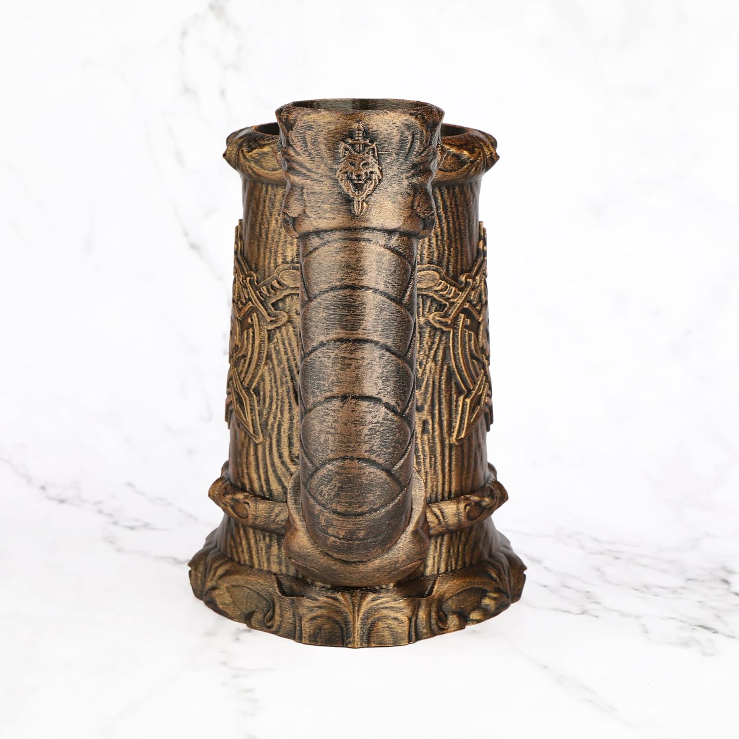 DND Dice Tower with Wolf Totem Design–Handcrafted Dice Rolling Tower & RPG Accessory–Durable Plastic Role-Playing Game Dice Holder, Pen Organizer & Beverage Rack for TTRPG & More (FF287C Bronze)