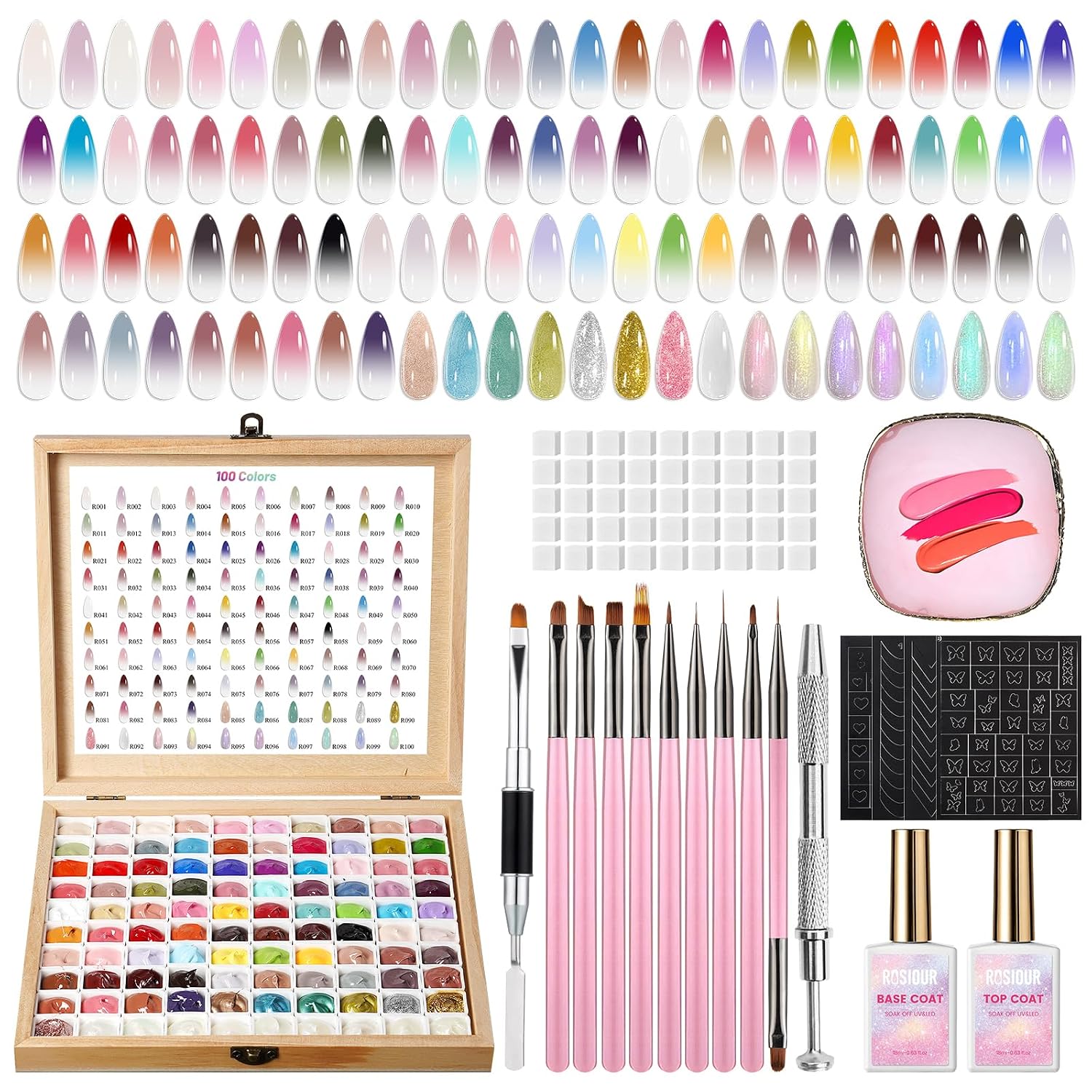 Patting Gel Polish Pallete Kits: 100 Colors Sponge Ombre Gel Pat Paint for Nails- Gradient Painting Nail Palette for Patting French, Blush, Stripper, Aura Nails with Base Top Coat (UV Curing Needed)