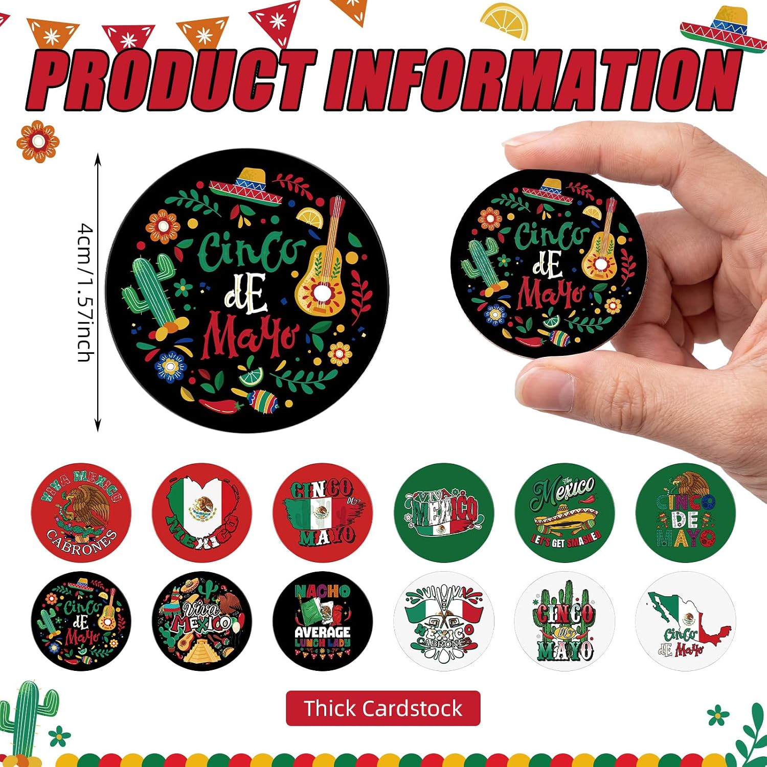 Marspark 120 Pieces Mexican Independence Day Chips Bulk Paper Cards Double Sided Printing Motivational Tokens Coins 1.57'' Party Favors 12 Designs for September 16th Viva Mexico Party