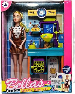 Doll with small dog grooming