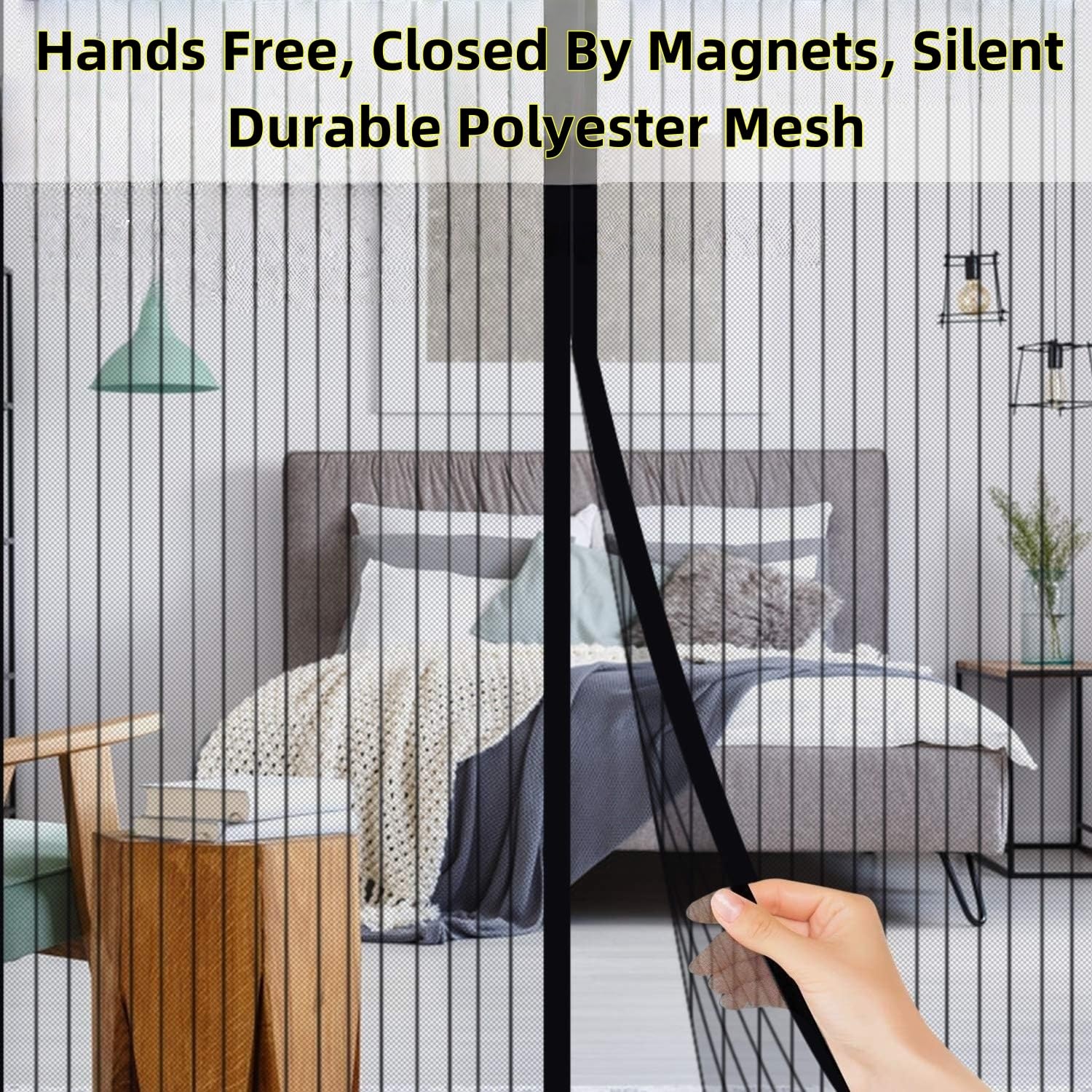 Fliegengitter Balkontür Magnet 136 x 195 cm (Anpassbar) Extra Starke Magnete Magnet-Verschluss Magnet Insektenschutz Balkontür Kinderleichte Klebemontage Ohne Bohren für Fenster Schiebetür, Schwarz