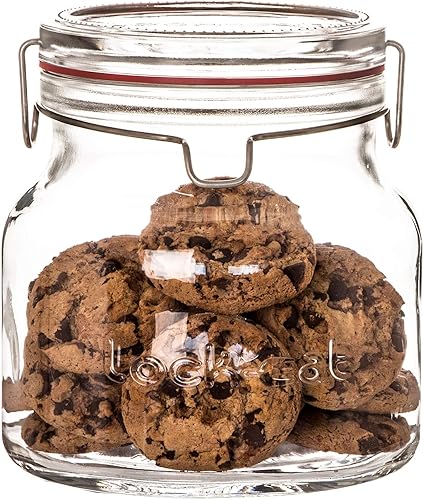 Luigi Bormioli Lock-Eat - Práctico tarro de vidrio para alimentos, 1 unidad, transparente de 50.75 onzas
