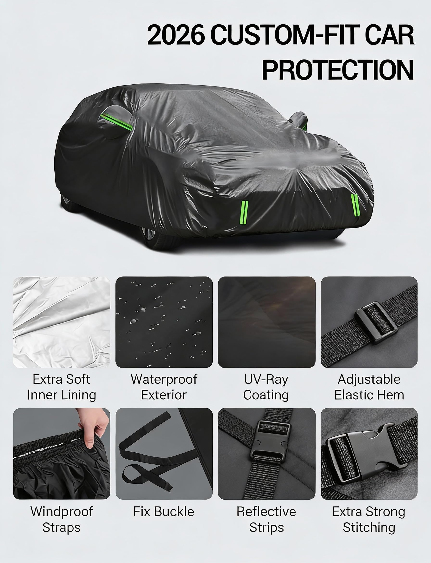 Proadsy Funda de Coche Compatible con Chevrolet Chevy Camaro 2010-2023, 6 Capas, Resistente al Viento, para Todo Tipo de Clima, Impermeable, protección contra el Sol, la Lluvia, los Rayos UV, el