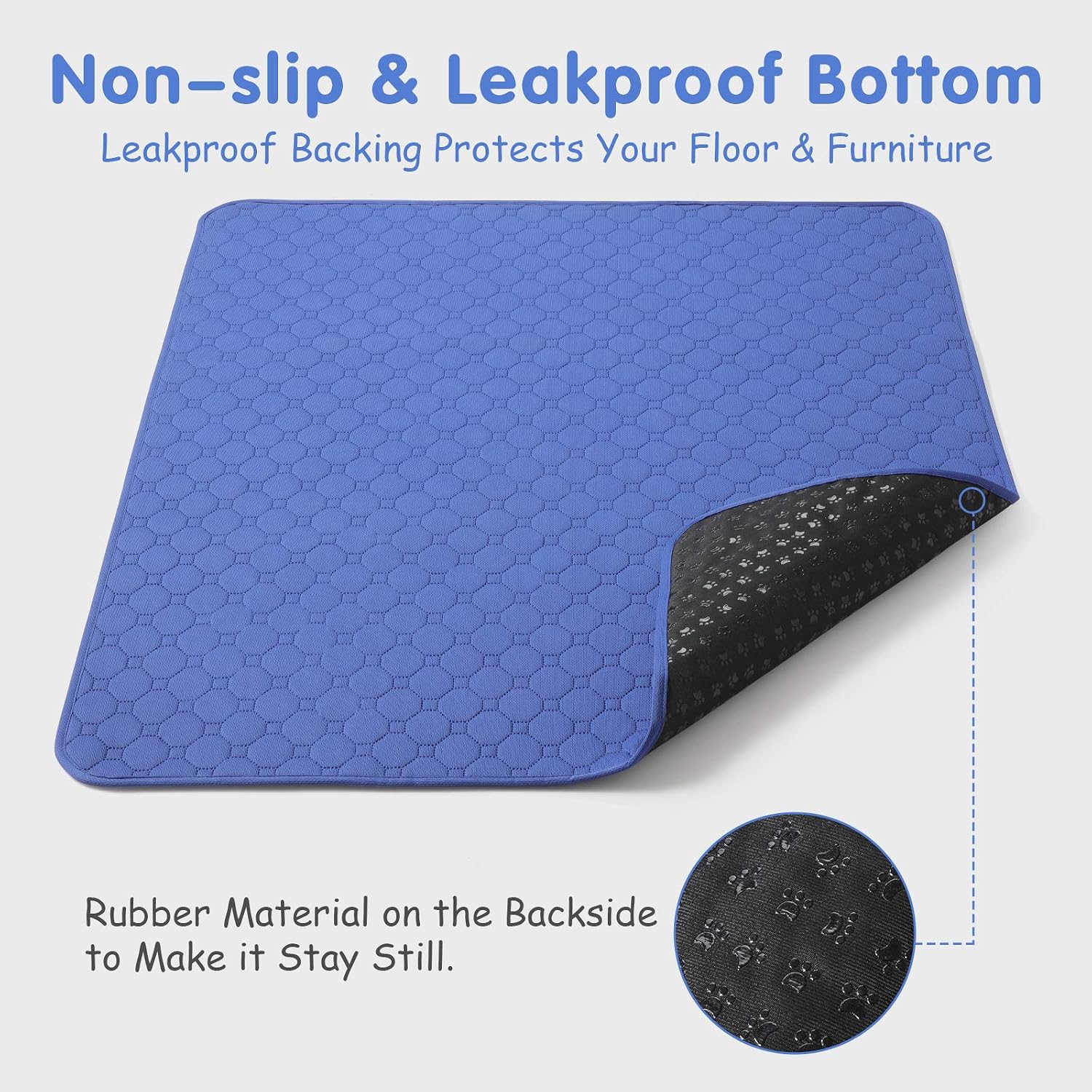 rabbitgoo Washable Pee Pads for Dogs, Reusable Large Waterproof Training Crate Pad, Machine Washable Mat Absorbent Puppy Whelping Pee Pads Suitable for Pet Dogs and Cats, 35"x32", 2 Pack, Blue