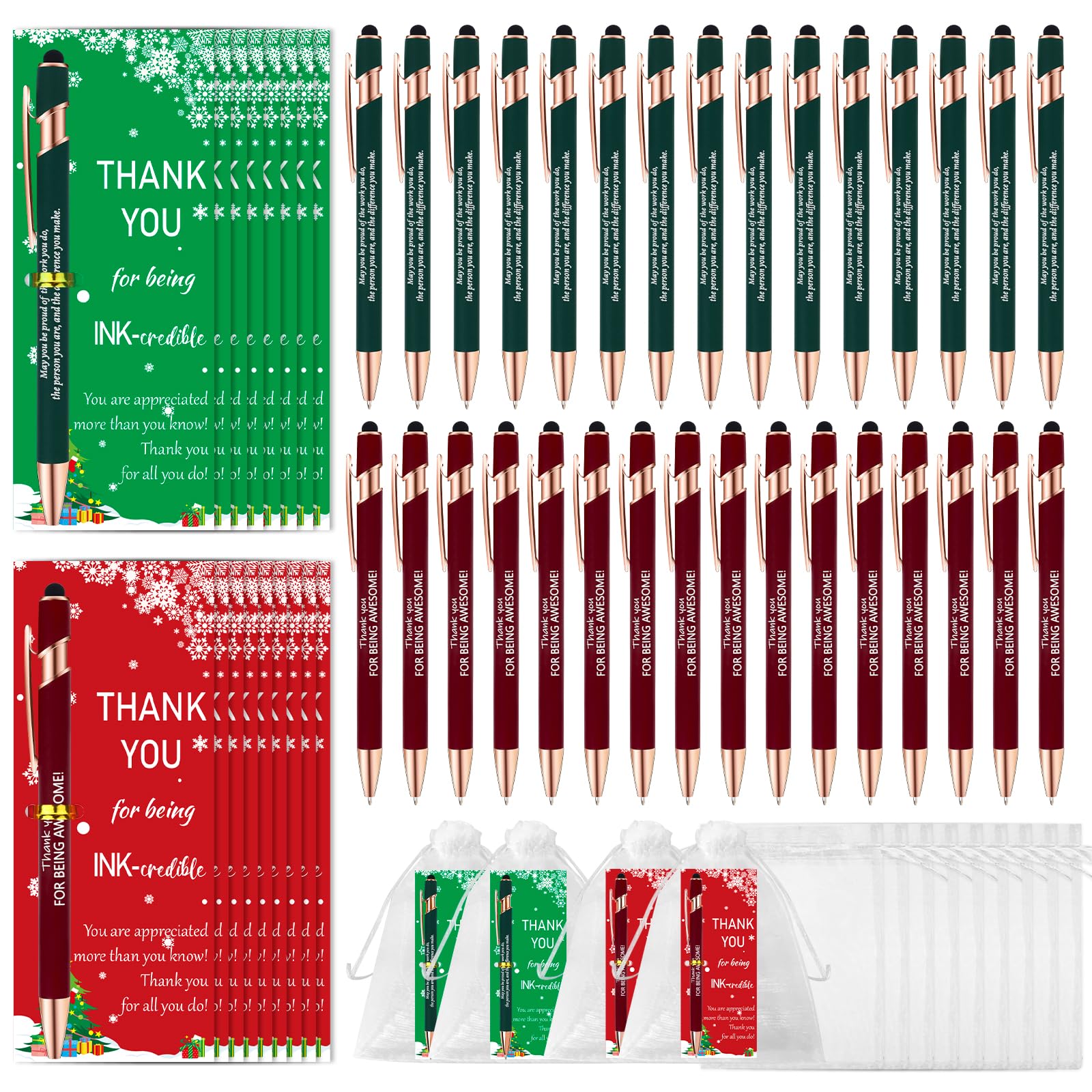 CZWZ 30 Pack Christmas Employee Appreciation Gifts Set, Thank You Pens with Appreciation Cards, Inspirational Ballpoint Pens for Staff Recognition Coworkers Teachers Christmas Thank You Gifts