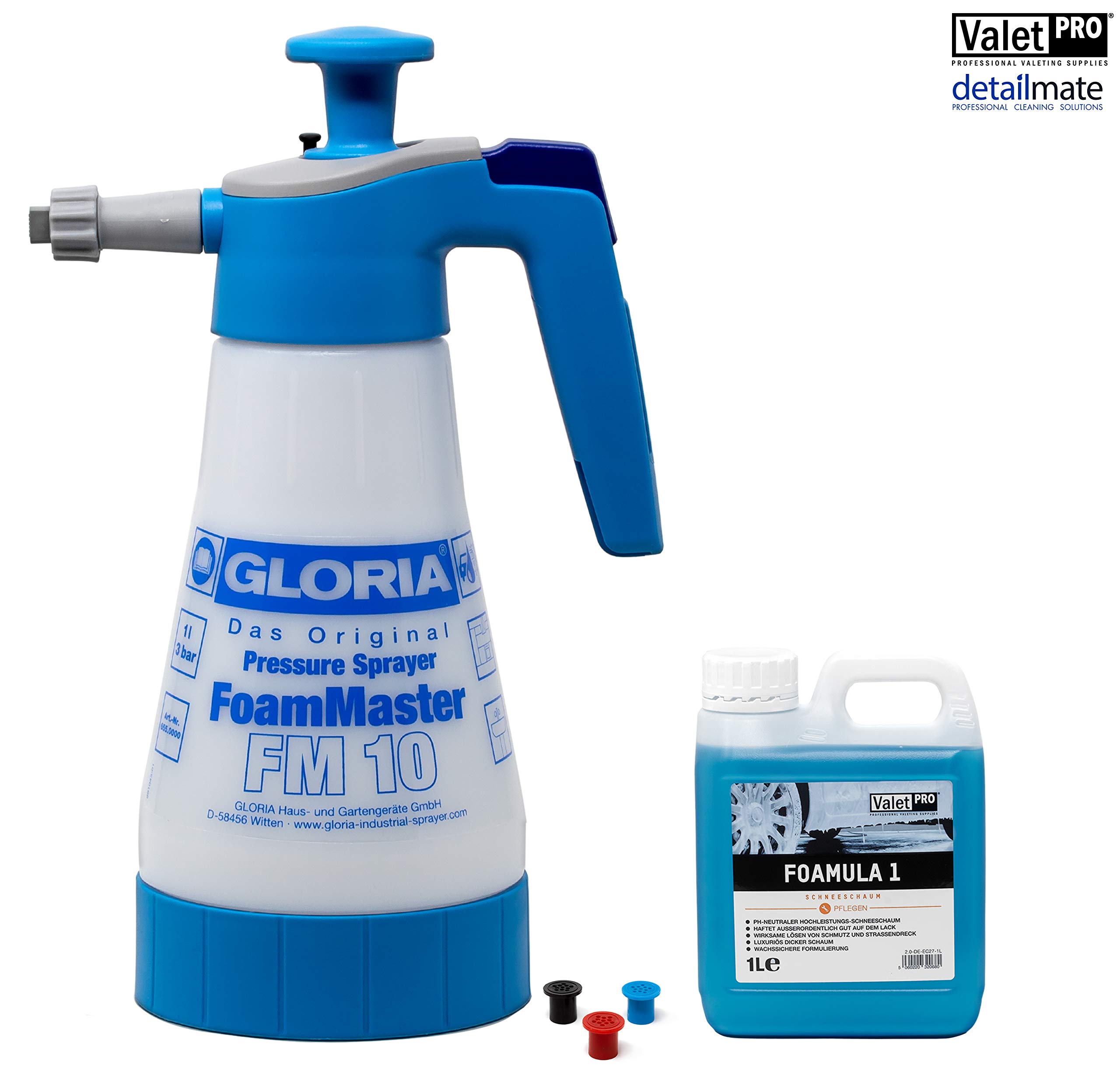 detailmate Juego de lavado para coche Voodoo Ride: Bucket 12L Made by GritGuard & Schmutzeinsatz 3 en 1 - Liquid Elements Auto Shampoo - ValetPRO: Snow Foam, Dry Foam, Gloria Foam Maser FM10