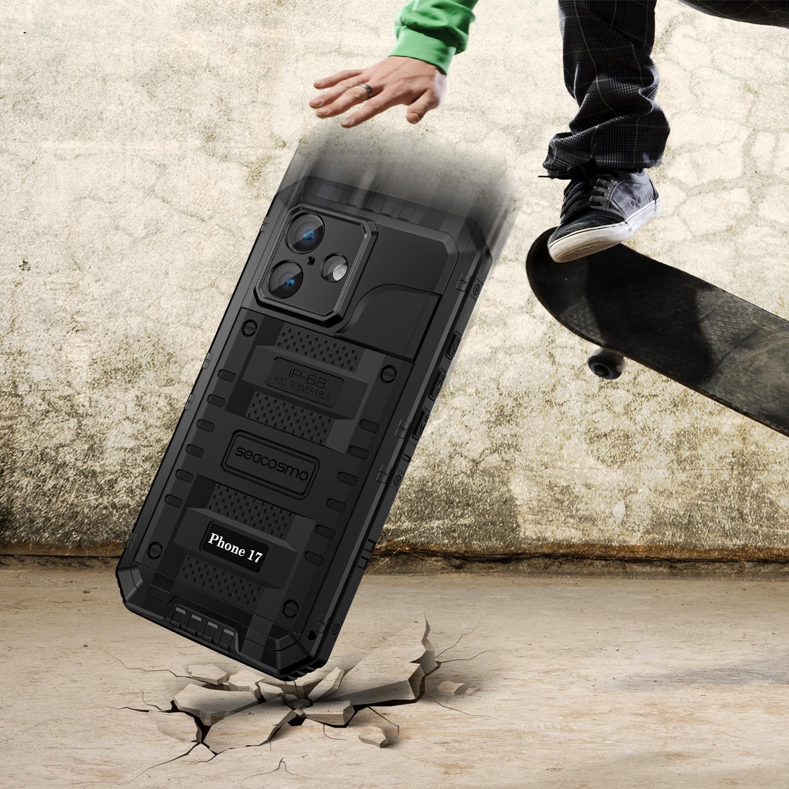 seacosmo Funda para iPhone 17 Impermeable, IP68 360 Grados Militar Protección Carcasa, Subacuática Waterproof Antigolpes Anti-Polvo Case con Protector de Pantalla/Cubierta de la Cámara, Negro