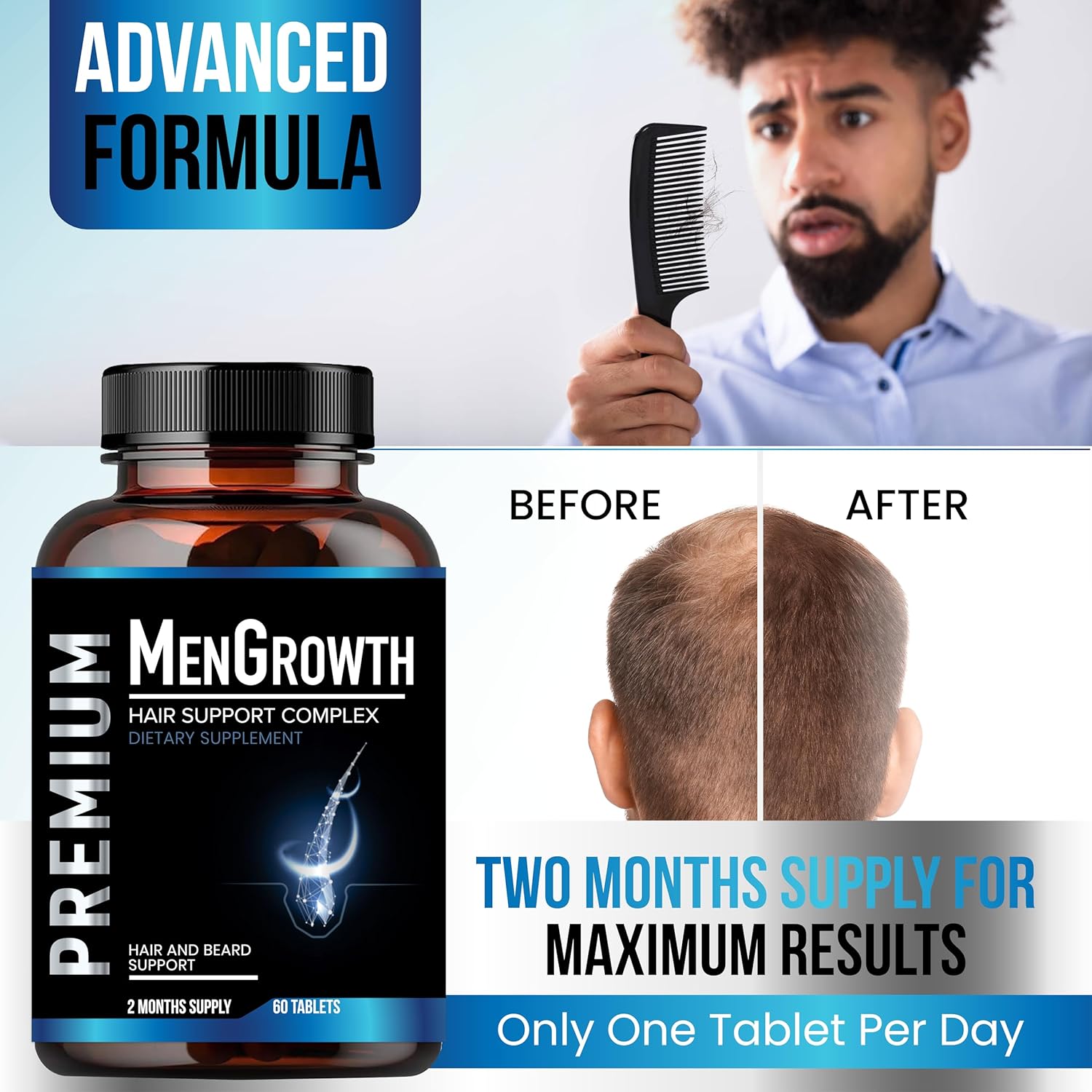Mens Hair Growth-Hair Vitamins For Men. Anti Hair Loss Supplement, Regrow Hair & Beard Growth Pills With DHT Blocker For Thinning Hair & Hair Thickening With Biotin & Saw Palmetto.Thicker Fuller Hair - Image 5