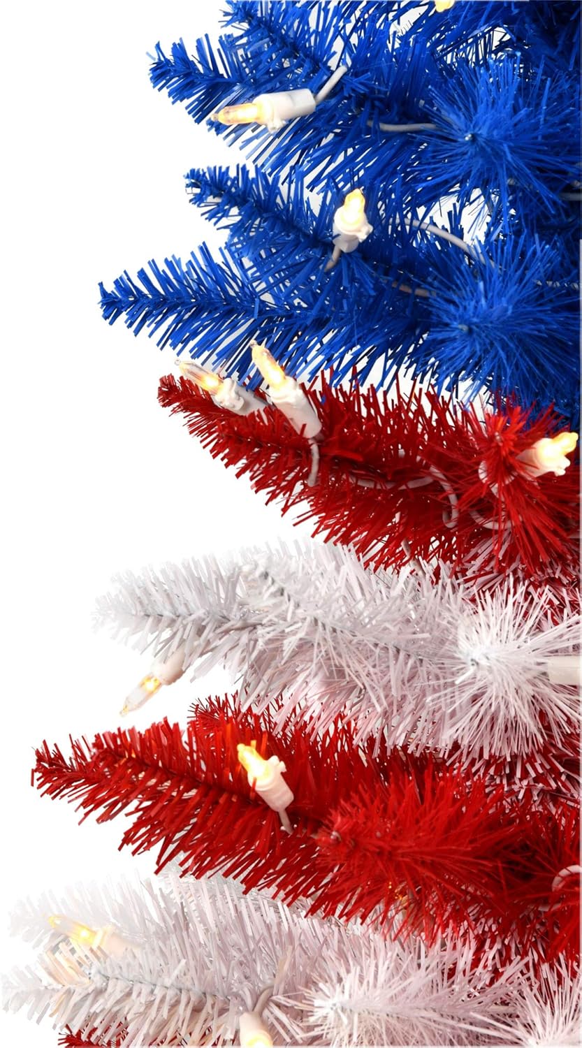 Vickerman 4' Potted Centennial Pine Artificial Christmas Tree, Warm White Dura-Lit® LED Lights - Faux Red White and Blue Christmas Tree in Pot