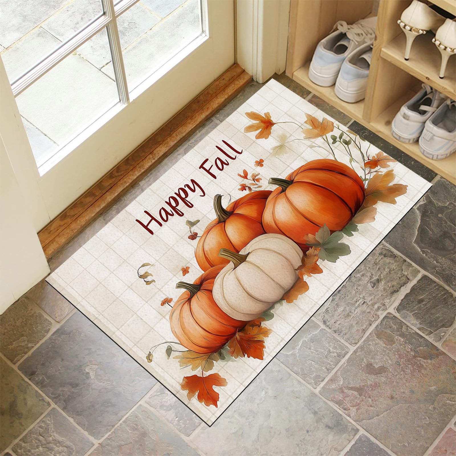 Paillasson exterieur 80x120cm antidérapant et absorbant motif citrouille d'automne
