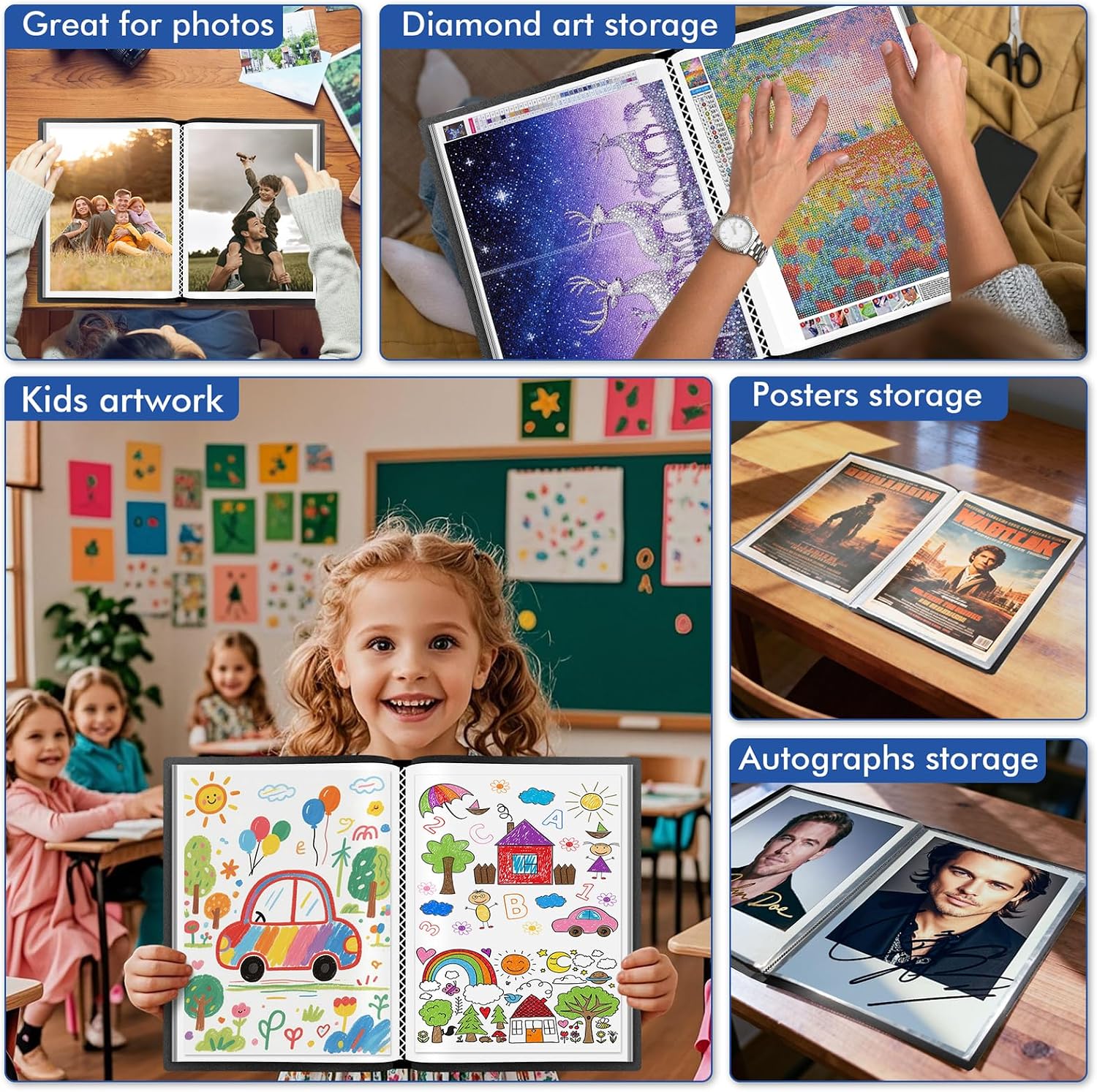 GOTIDEAL Art Portfolios 11"x17",Large Portfolio Folder,30 Pockets Display 60 Pages Kids Art Painting Portfolio Binder with Clear Plastic Sleeves,Presentation Book Book for Artists Artwork Drawing