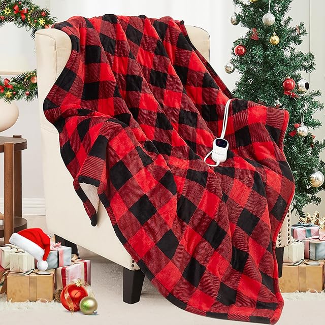 Homemate Electric Blanket Heated King Size - 100x90 Ultra Soft Cozy Flannel Heating Blanket with 10 Fast Heat Levels 8 Hours Auto Off Over-Heated Protection ETL Certification Keep Warm in Home