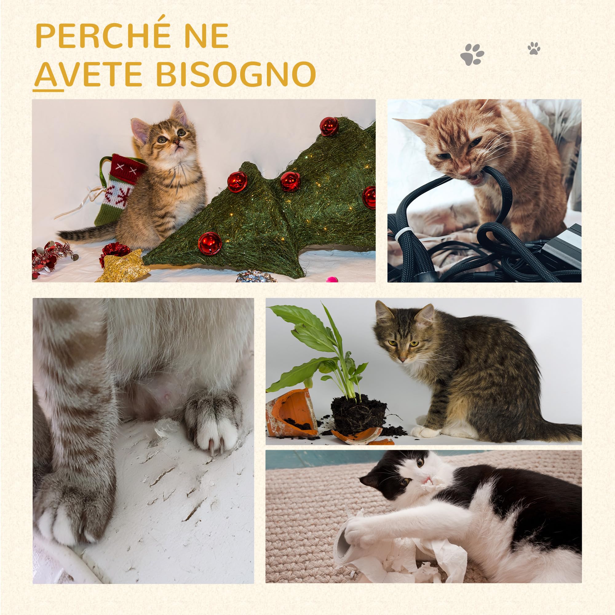 PawHut Albero Tiragraffi per Gatti Adulti e Gattini, Trespolo con Lettino per Gatti, Palo in Juta e Pallina Appesa, 40x40x49cm, Beige