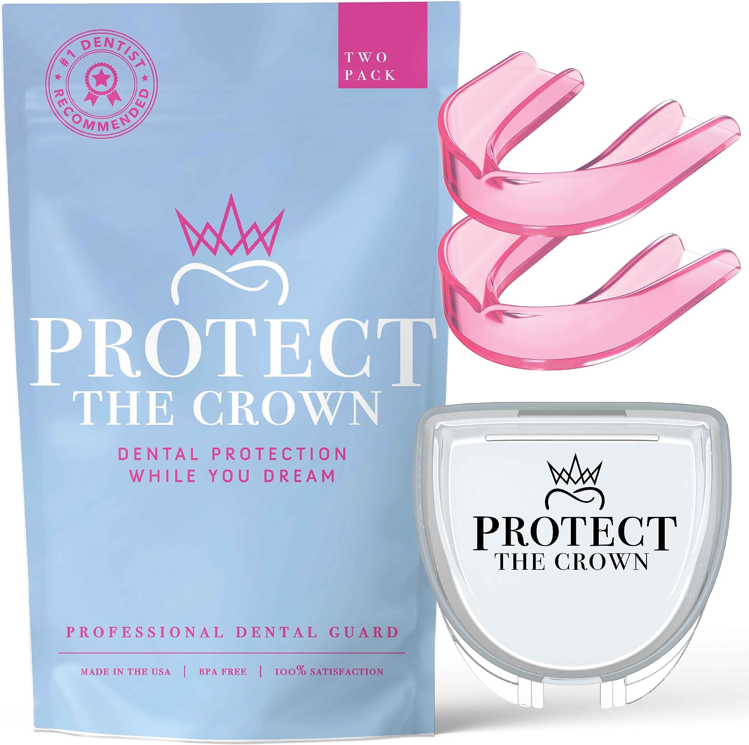 - Protect The Crown Night Guard 2 Pack - Mouthguard for Teeth Grinding & Clenching, Dental Mouth Guard for Light and Heavy Grinding (Pink)