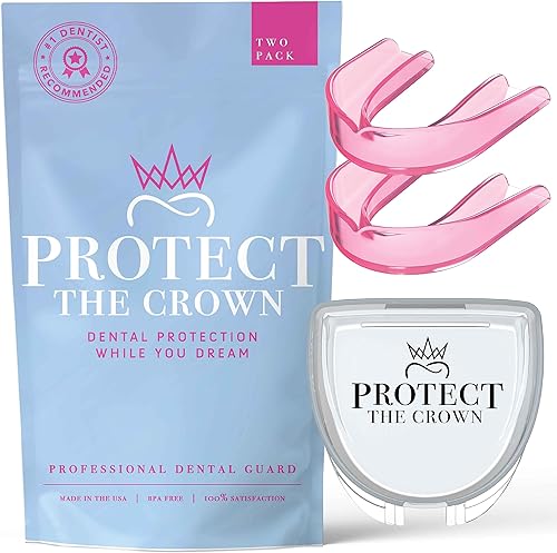 Protect The Crown Night Guard - Paquete de 2 protectores bucales para rechinar y apretar dientes, protector bucal profesional para molienda ligera y