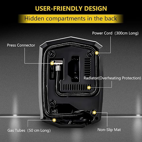 SYTUNG Digital Tyre Inflator, Portable Air Compressor Car Tyre Pump with 3 Nozzle Adaptors and Digital LED Light, 12V Rapid Tyre Inflator Air Compressor for Car Tires and Other Inflatables - 5