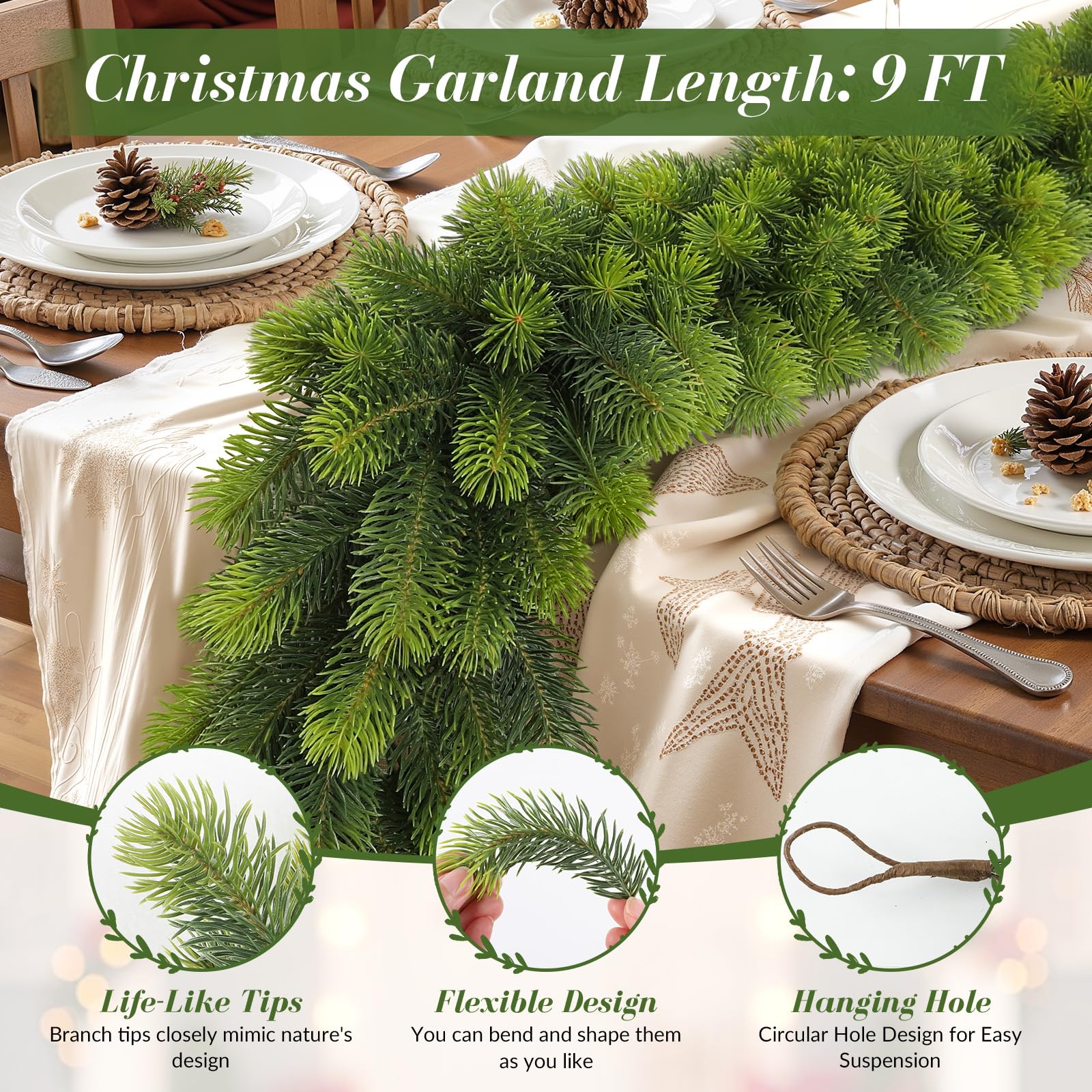 Alupssuc Guirlande de Noel Sapin 2,7m,100 % PE,Intérieures et Extérieures
