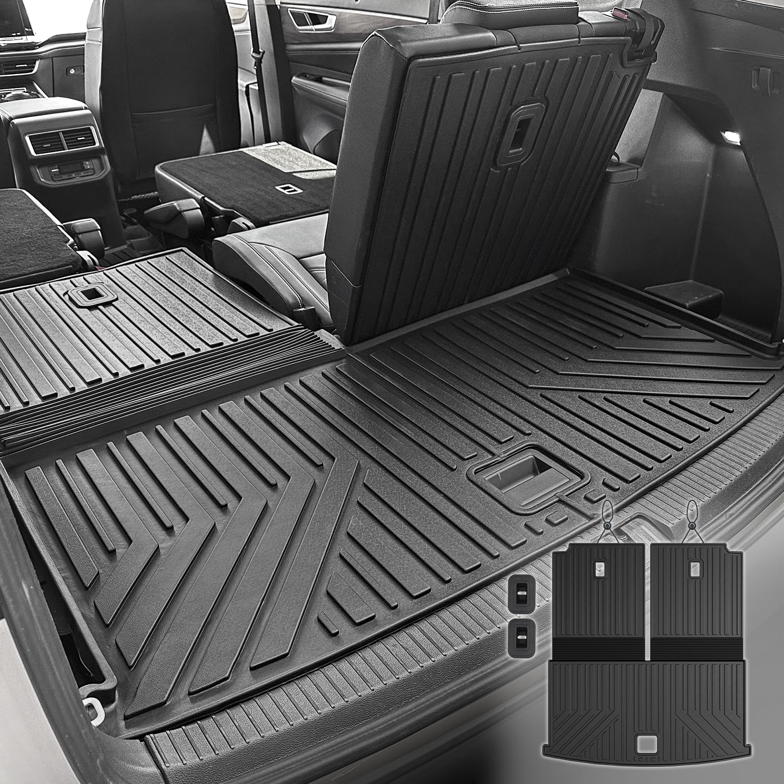 Cargo Mat with Backrest Mats for Volkswagen VW Atlas 6/7 Seats 2018-2025 2026 Car Mat Accessories(Not Fit Cross Sport), All Weather TPE Trunk Cargo Liner(Cargo Mat with Backrest Mats)