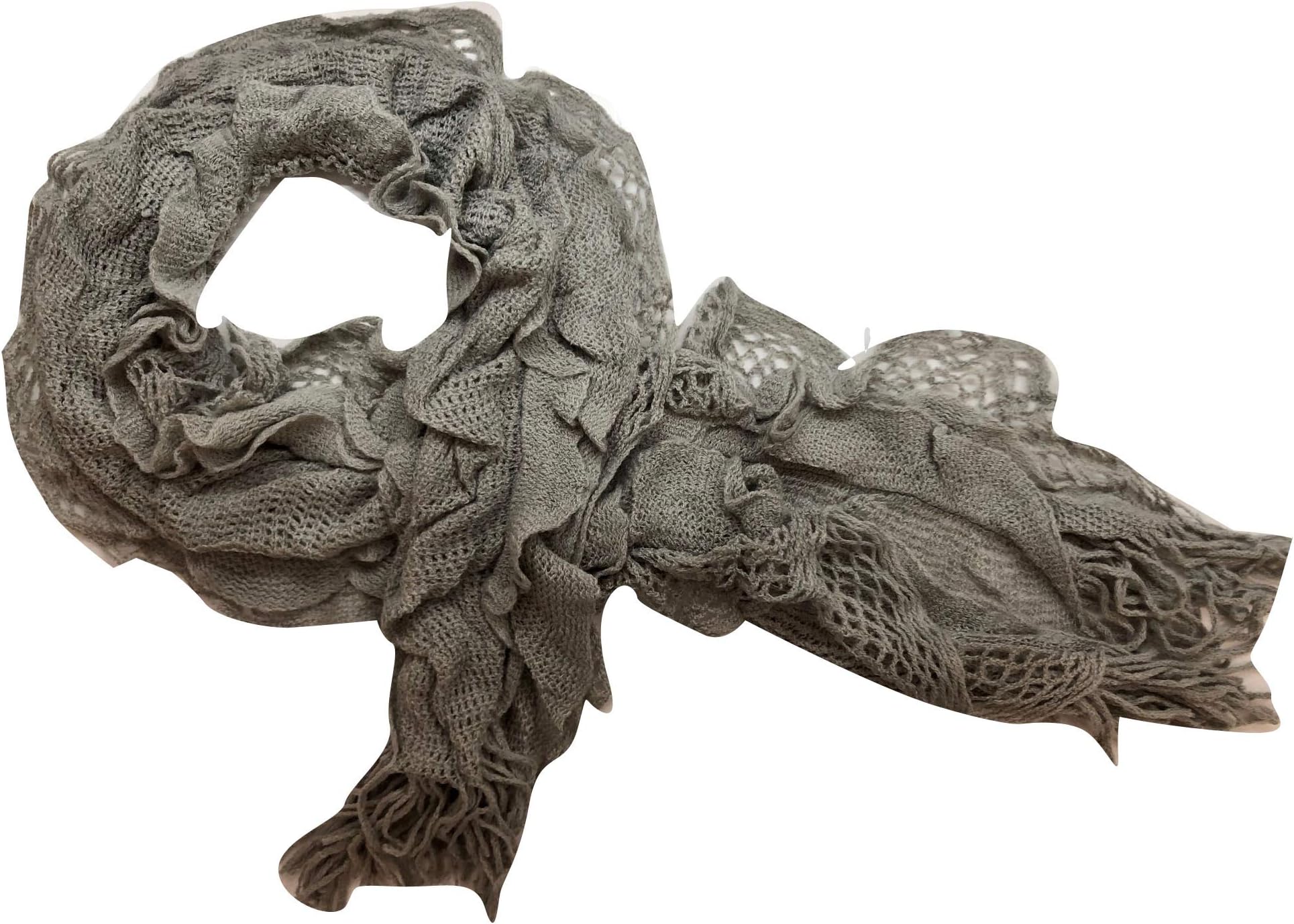 Purse babe Womens Net Chain Knitted Chunky Curly Scarf shawl With Lace And Fringe