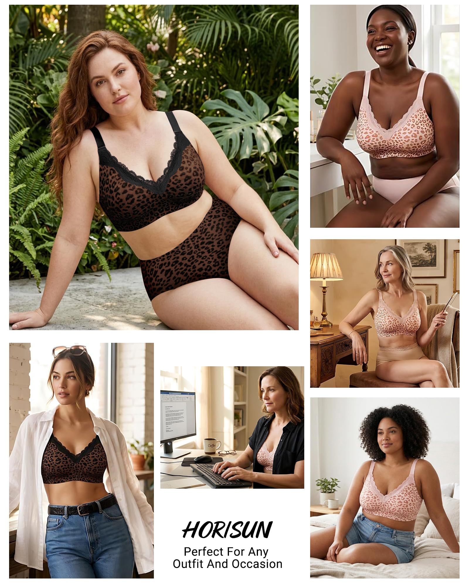 HORISUN Reggiseno senza fili in pizzo gelatina da donna, bralette senza
