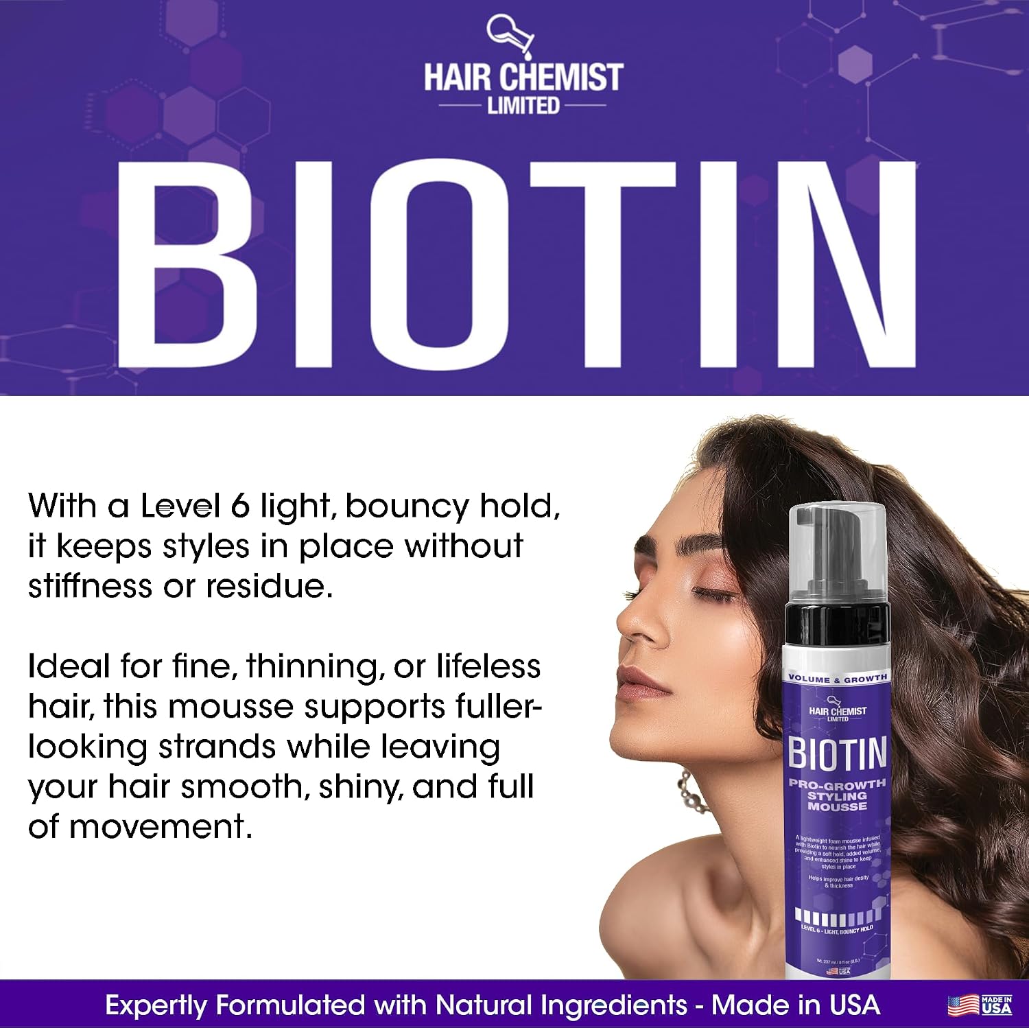 Hair Chemist Volume & Growth Biotin Pro-Growth Styling Mousse 8 oz.