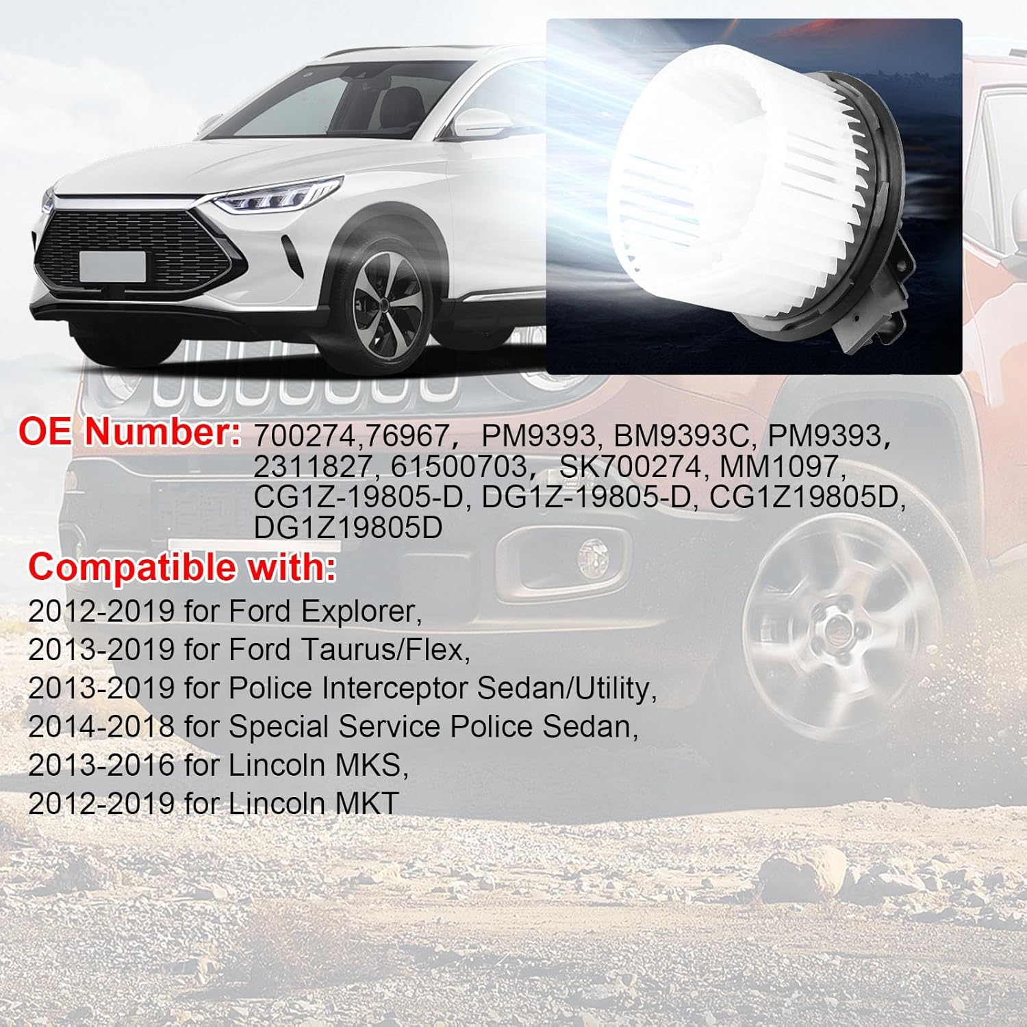 AC Blower Motor Fan Replacement Fits for 2012-2019 for Ford Explorer, Flex, Taurus, Police Interceptor Sedan Utility, for Lincoln MKS/MKT- HVAC Heater Blower Motor Assembly Front, Replace 700274