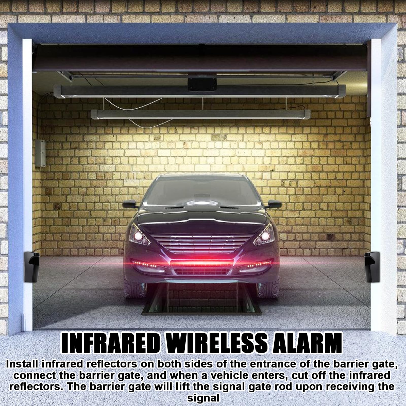 Puerta de garaje con sensor de infrarrojos, AC/DC 12-24V, barrera de luz con alarma, protección electromagnética segura para la seguridad automática de la puerta de garaje, negro