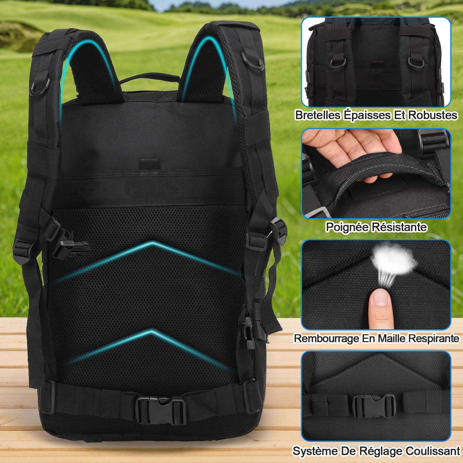 SHANNA Sac à Dos Militaire Tactique 45L de Grand Volume, Sac Multifonction Armée Molle Assaut Pack, Backpack Crossfit Randonnée pour Voyage Trekking Randonnée Camping École Pêche Alpinisme