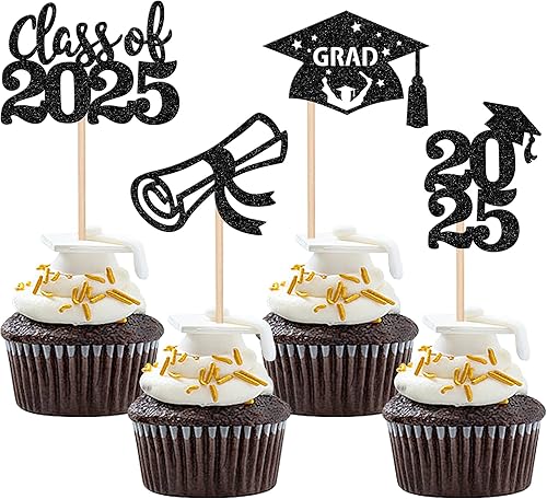 Miniatura 15 de 30 piezas 2024 de graduación 2024 decoración para cupcakes de doble cara clase de 2024, diploma 2024, felicitaciones graduadas, decoraciones