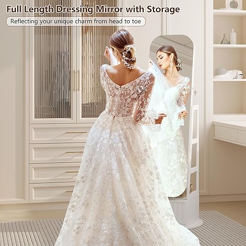 Miniatura 2 de HWB Armario de joyería giratorio de 360 de longitud completa con espejo, armario de joyería con espejo, organizador de joyas con espejo, estantes