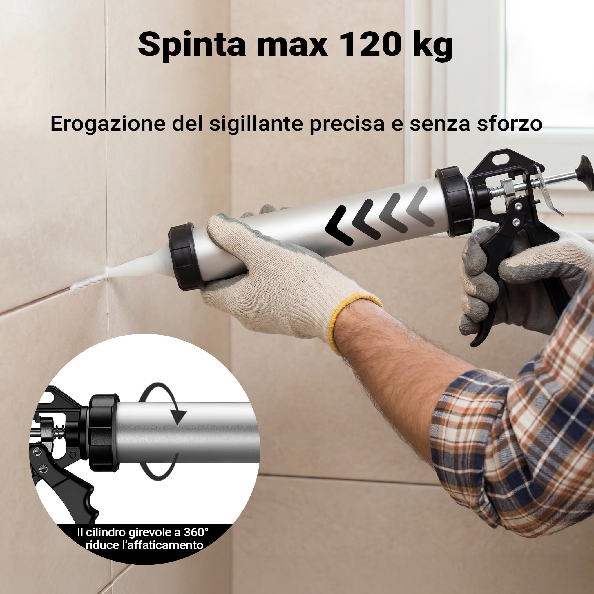Pistola per silicone in alluminio 600 ml per cartucce da 380 mm (15")