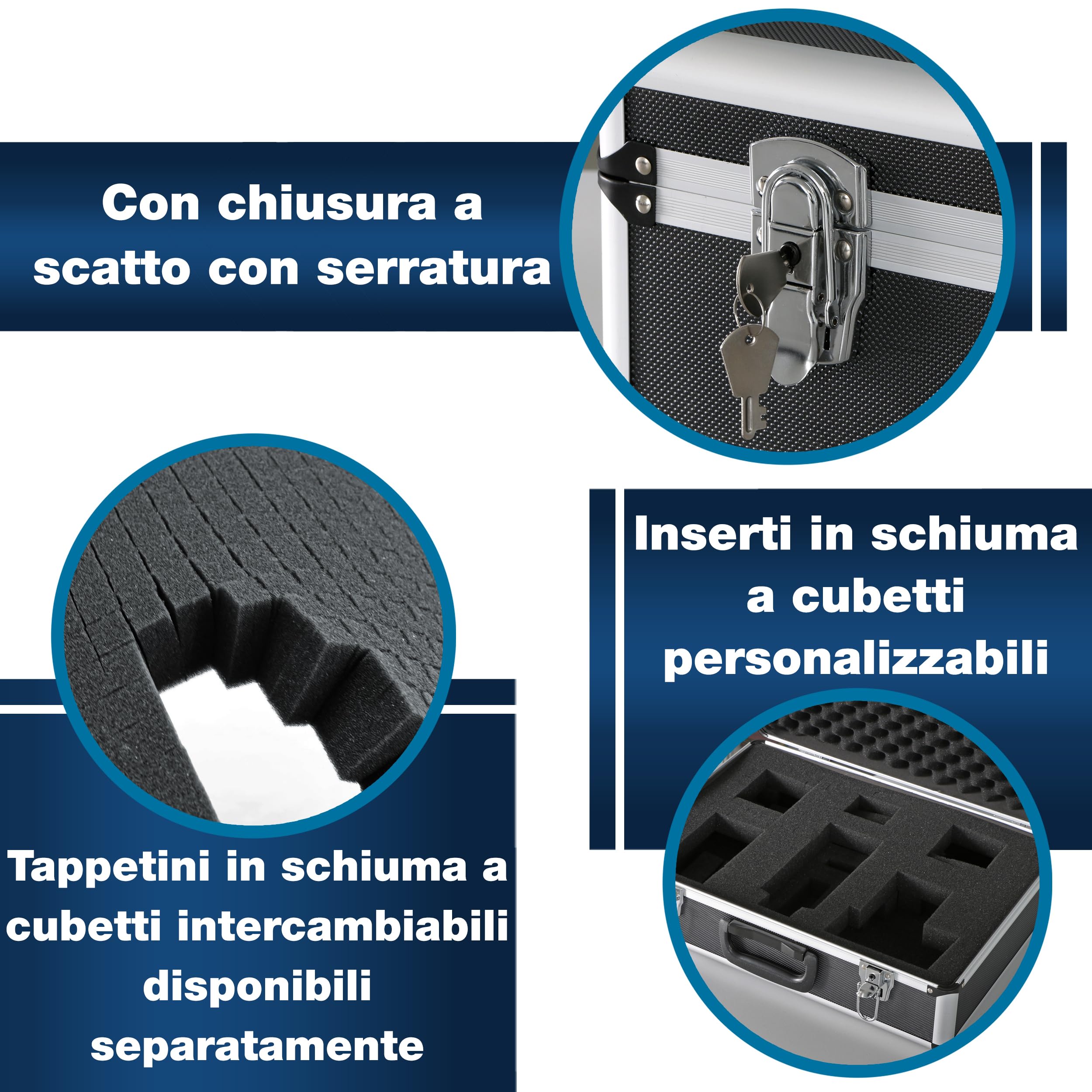 PeakTech 7305 - Custodia universale per strumenti di misura, Custodia in alluminio resistente, Vano porta attrezzi, Imbottitura in schiuma, Con lucchetto, Antipolvere, L - 405 x 330 x 150 mm
