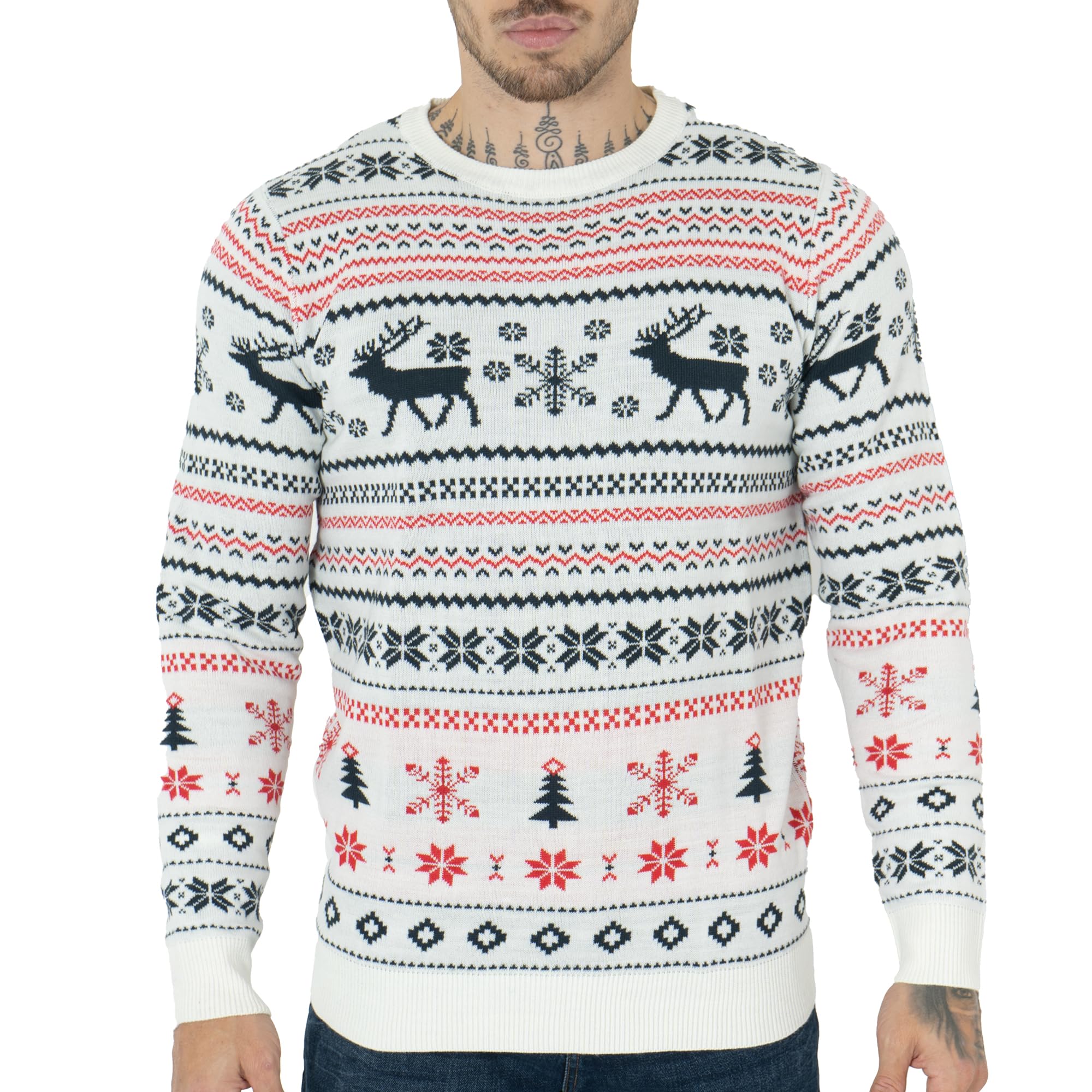 NOROZE Christmas Ugly Sweater Fairisle Long Sleeve Round Neck Pullover Family