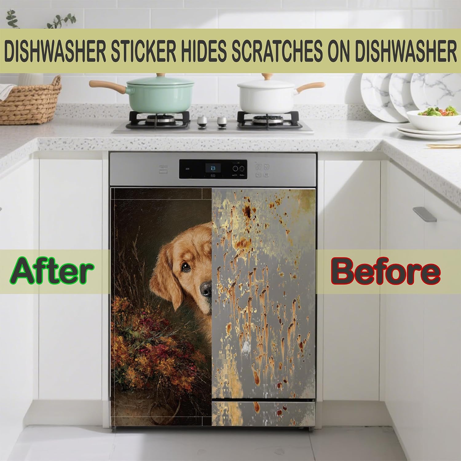 Funny Dog Farmhouse Dishwasher Magnet Decorative Cover, Farmhouse Waterproof Magnetic Dishwasher Sticker Panel, Refrigerator Magnet Covers for Kitchen Home Decorative 23x26 Inch image 4