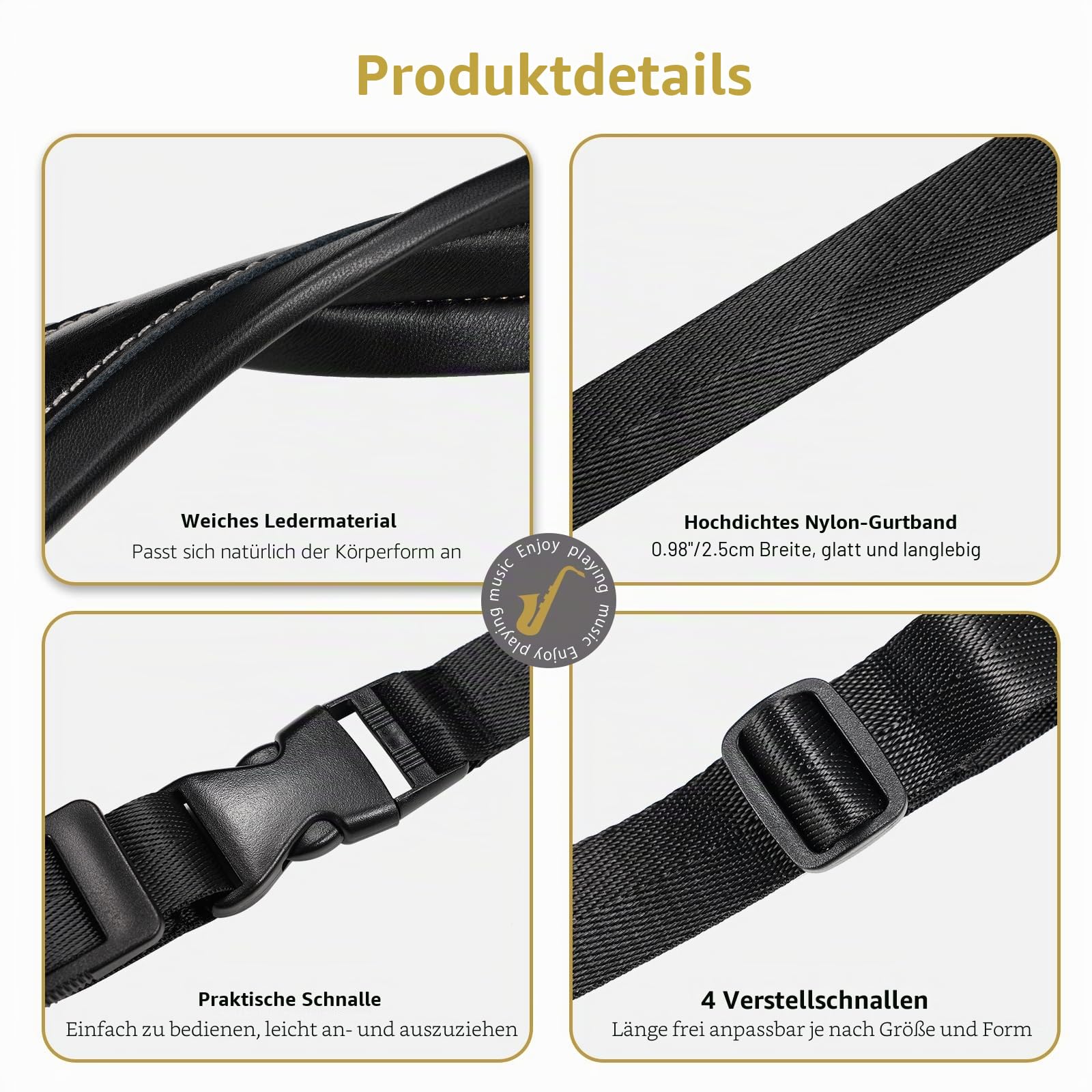 POGOLAB Saxophongurt, Harness Saxophongurt aus Leder, Saxofonhalter Saxophone Strap mit Metallhaken, Doppelter Schultergürtel aus Leder verstellbare für Saxophon, Alt, Bariton, Tenor, Blasinstrument