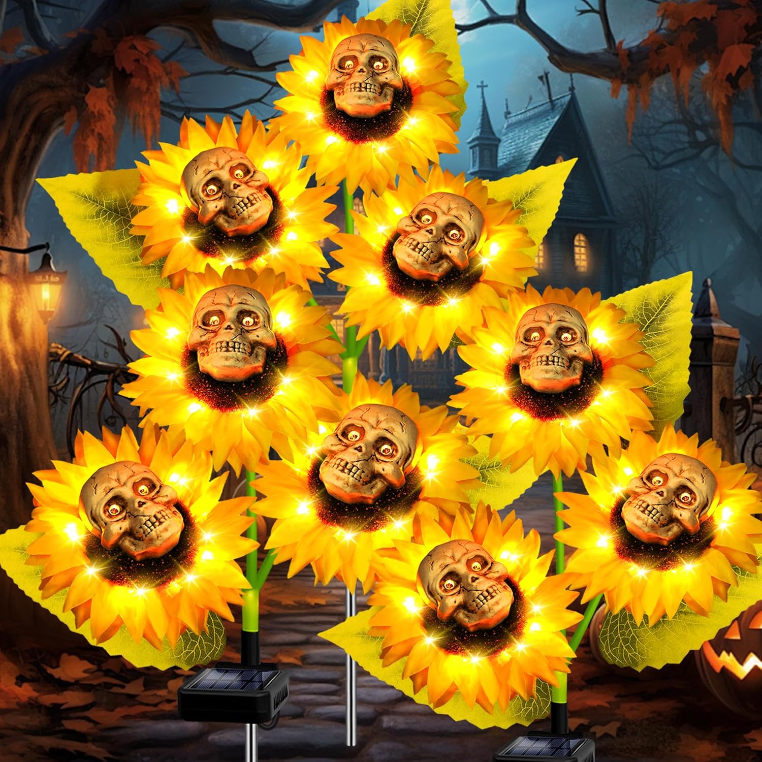Product image of Halloween Decorations Outdoor, 3 Pack Solar Scary Skull Sunflowers Lights,Waterproof Solar Flowers Lights Garden Decor for Halloween Yard Patio Lawn Party Decor