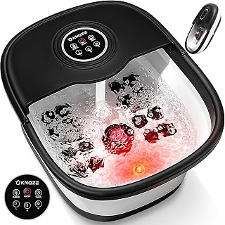 KNQZE Collapsible Foot Spa Massager with Heat, Remote, Bubbles, Red Light, 16 Rollers & Timer - Fits Men Size 12