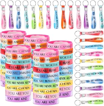 Skylety 60 Pieces Christmas Motivational Silicone Wristbands - Rainbow Colors, Inspirational Quotes, Bulk Pack For Parties - View #5