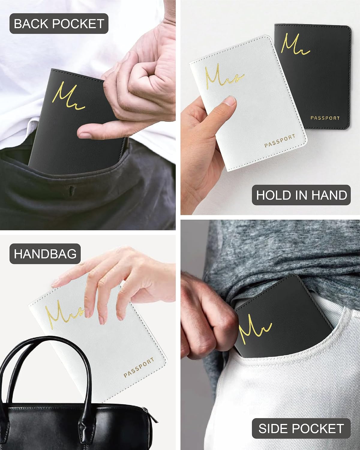 Mr & Mrs Wedding Gifts, Mr and Mrs Passport Holder Set - PU Leather with RFID Blocking, Honeymoon Travel Essentials