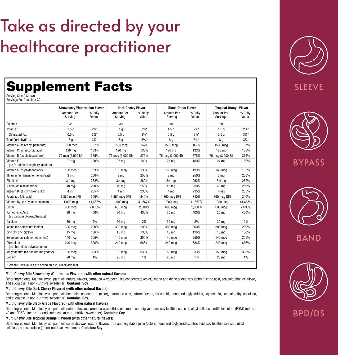 Bariatric Advantage Multi Chewy Bite - Soft Chew Multivitamin for Bariatric Surgery Patients - Chewable Multivitamin with Folic Acid, Vitamin D3 & More - Assorted Fruit Flavor - 60 Count - Image 4