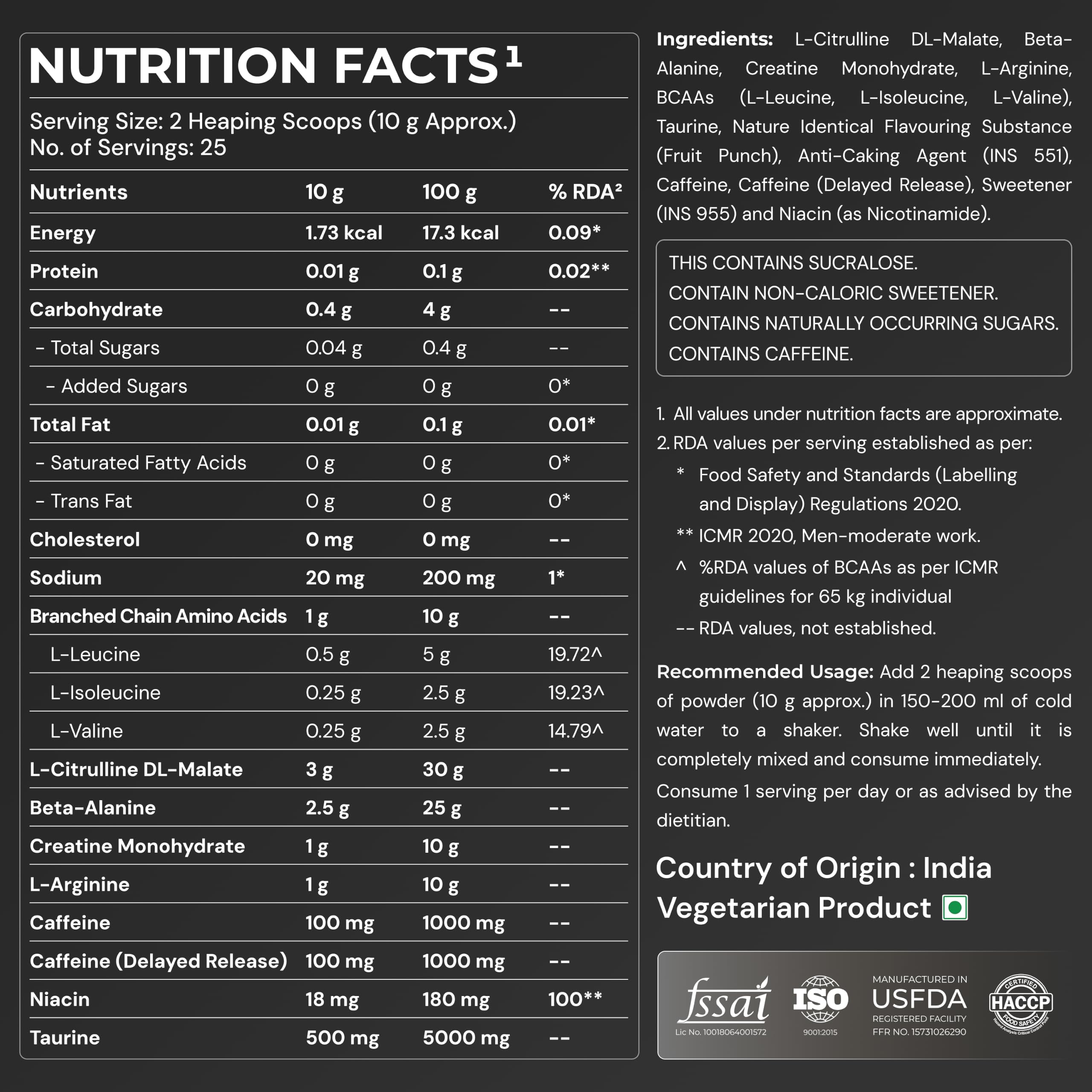 Nutrabay Gold Spark Pre Workout Supplement Powder 300mg Caffeine, 1000mg L-Arginine, 3000mg Beta Alanine, 2500mg Citrulline Malate per Serving – Muscle Pump & Performance – 250g, Fruit Punch 4